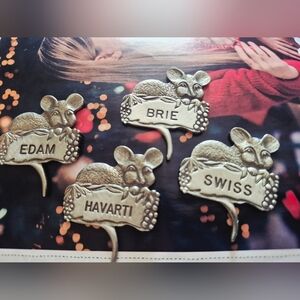 Silver Pewter  Mouse 4 Cheese Markers